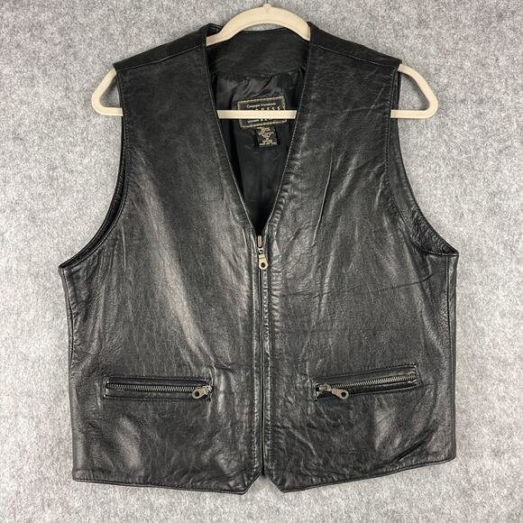 Express Other - Vintage Express Vest Mens Medium Black Leather Zipper Pockets Biker Moto 90s Y2K